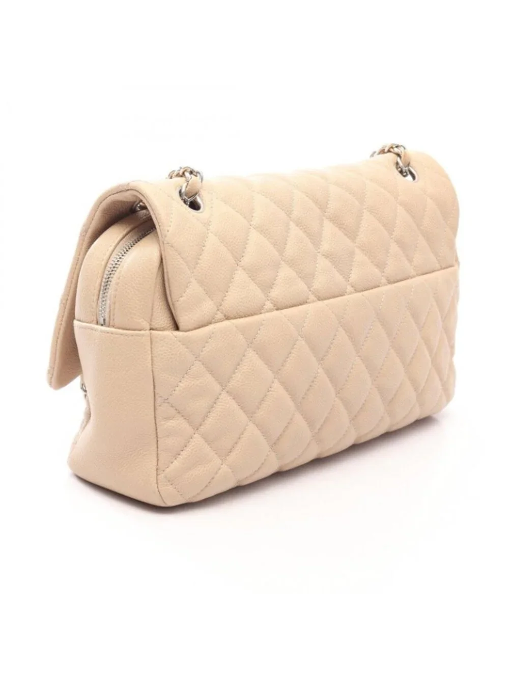 Chanel Shoulder Bag Deca Quilted Single Flap Light Beige Caviar Leather Chain